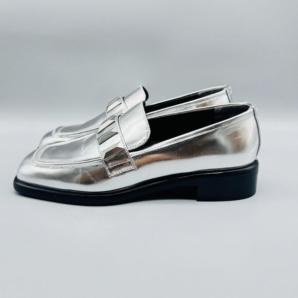 Rag & Bone Shoes Women 9 Silver Metallic Loafer Square Toe Slip On Comfort Dress - Picture 5 of 12